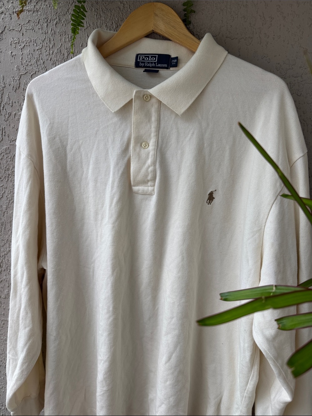 Polo by Ralph Lauren Cream Long-Sleeve Polo with Embroidered Pony